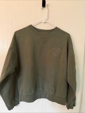 American Eagle Outfitters Olive Crewneck Sweatshirt with Daisy Detail